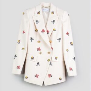 MARELLA neutral monza embroided Cream Blazer with Floral Accents